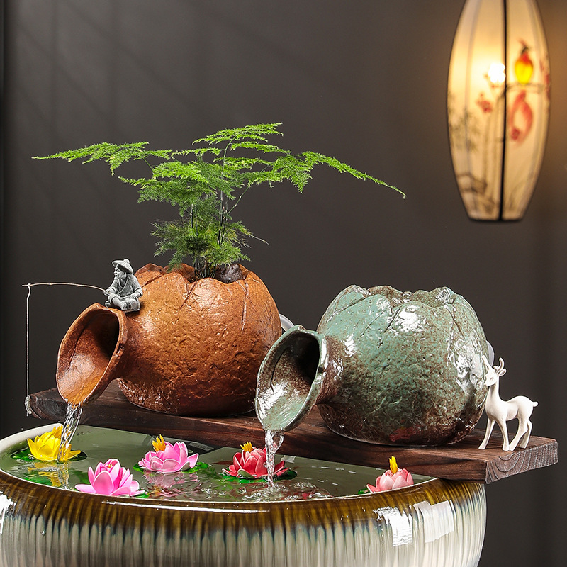 Running Water Ornaments Ancient Method Fish Tank Ecological Tank Running Water Mouth Oxygen-increasing Filter Pottery Pot Upper Part Fountain Decorative Accessories