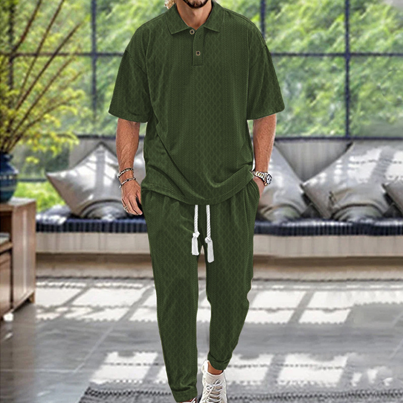 24 Spring and Summer Amazon Cross-border European and American Men's Casual Pants Lel Heavy Jacquard Knitted Top plus size suit