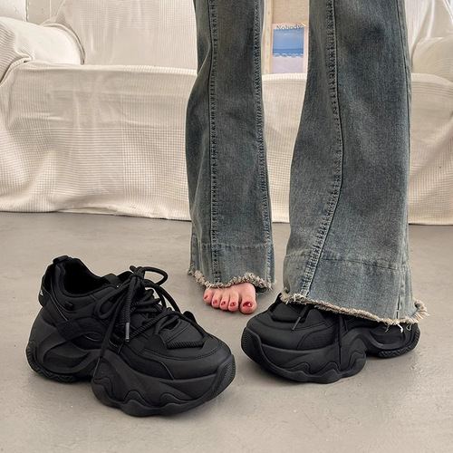 European Station Thick Bottom Dad Shoes Women's Spring and Autumn Street Show Small Feet 2024 New Height Increase Casual Sports Shoes 