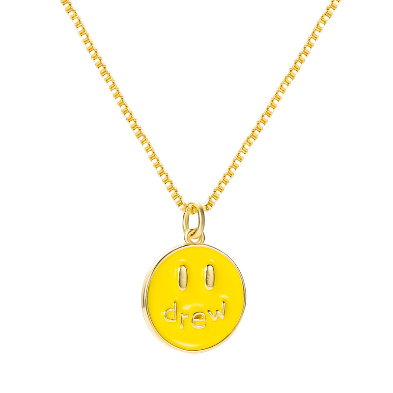 Korean fashion simple smiley face pendant copper gold-plated necklace