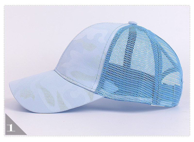 Ademende, bedrukte paardenstaart mesh casual veelzijdige zonnehoed voor dames in de zomer met eendenbekpet_voghion.com