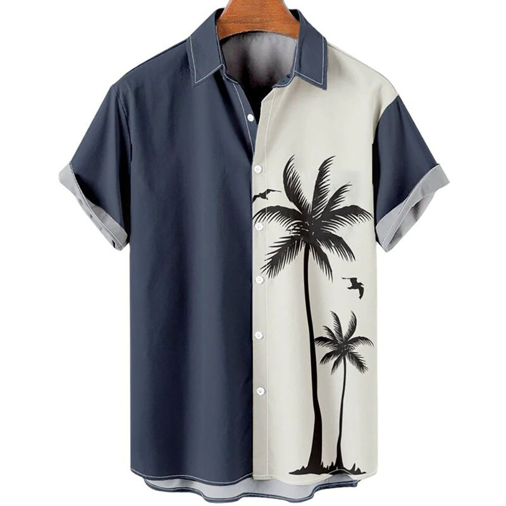 Estación independiente transfronteriza europea y americana nueva camisa para hombre impresión digital 3D Hawaii blusa casual de manga corta a rayas anchas