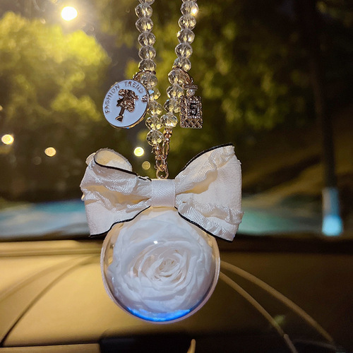 Butterfly knot rose eternal flower car ornament creative women's car interior decoration rearview mirror decoration hanging ornament