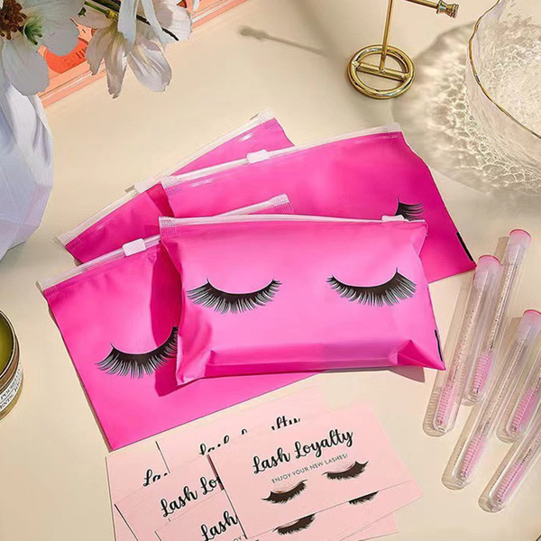 fuchsia black storage bag for eyelashes with zipper