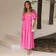 2023 Amazon hot summer new high-end sense deep V bubble sleeve holiday dress European and American fashion women's clothing
