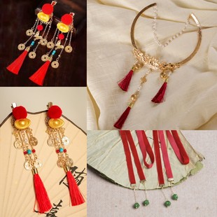 Nezha Neck Collar Cos Hair Accessories Yingluo Hairpin Red Retro Collar Bell Men and Women Kidsren's Ming-Made Headwear