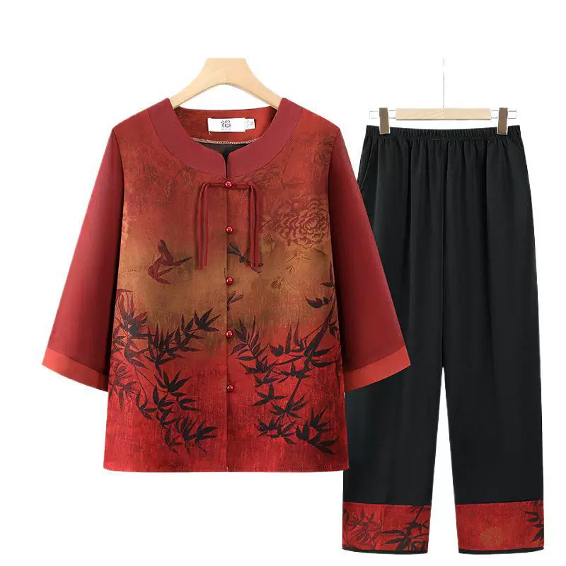 Весенне-летние костюмы для женщин среднего и пожилого возраста, новые куртки в китайском стиле, женские рубашки, комплекты из двух предметов для бабушек.