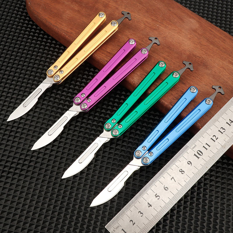 铝柄一体美工刀 迷你便携折叠式 蝴蝶刀随身户外练习刀 开箱刀