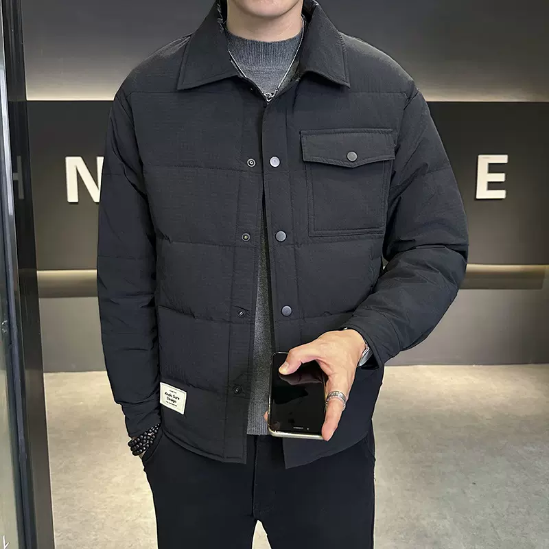 衬衫领夹克白鸭绒羽绒男款冬季外套潮牌痞帅时尚轻薄衣服批发休闲