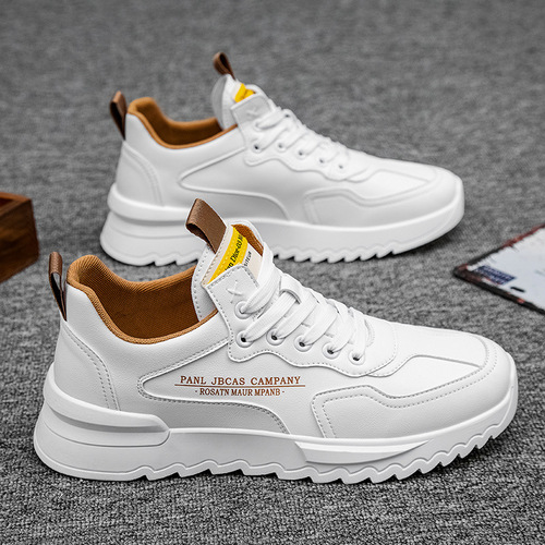 Autumn and winter fashion sports shoes, casual men's running shoes, leather outdoor men's shoes, sneakers, velvet trendy white shoes