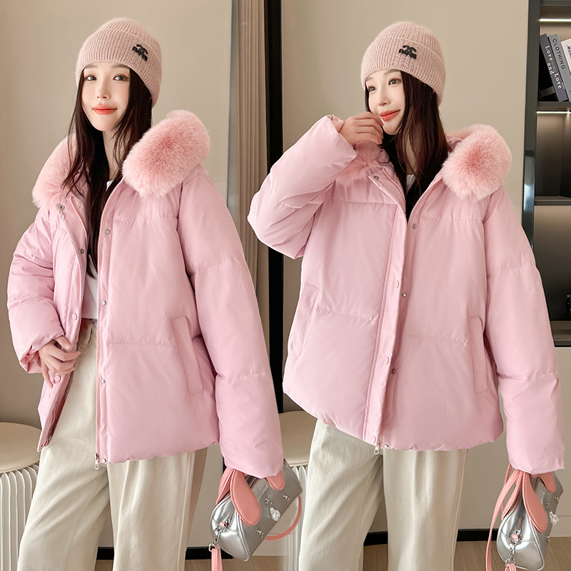 Europa y los Estados Unidos nuevo otoño y invierno 2025 pan plumón ropa de algodón mujer gruesa suelta pequeña chaqueta de algodón corta chaqueta de algodón