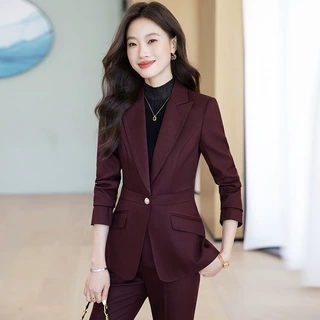 2025黑色西装显瘦套装气质时尚西服洋气休闲外套酒红色外套女上衣