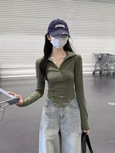 2025夏装新款正肩polo领t恤女漂亮超好看小衫打底衫短款上衣