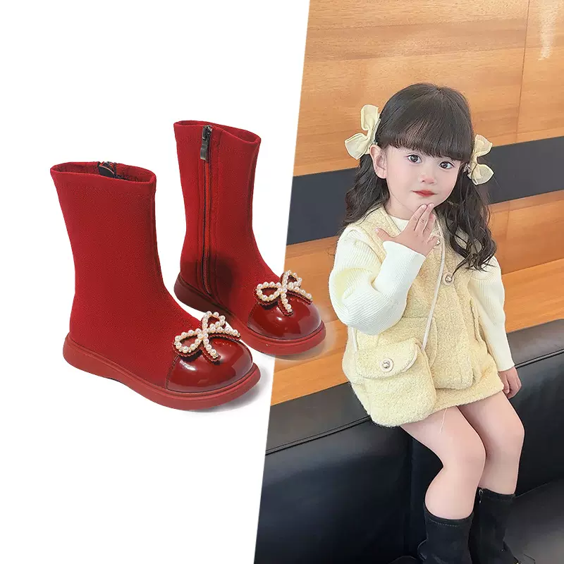 女童靴子2025冬季新款英伦风洋气儿童皮靴防滑表演女宝宝加绒单靴