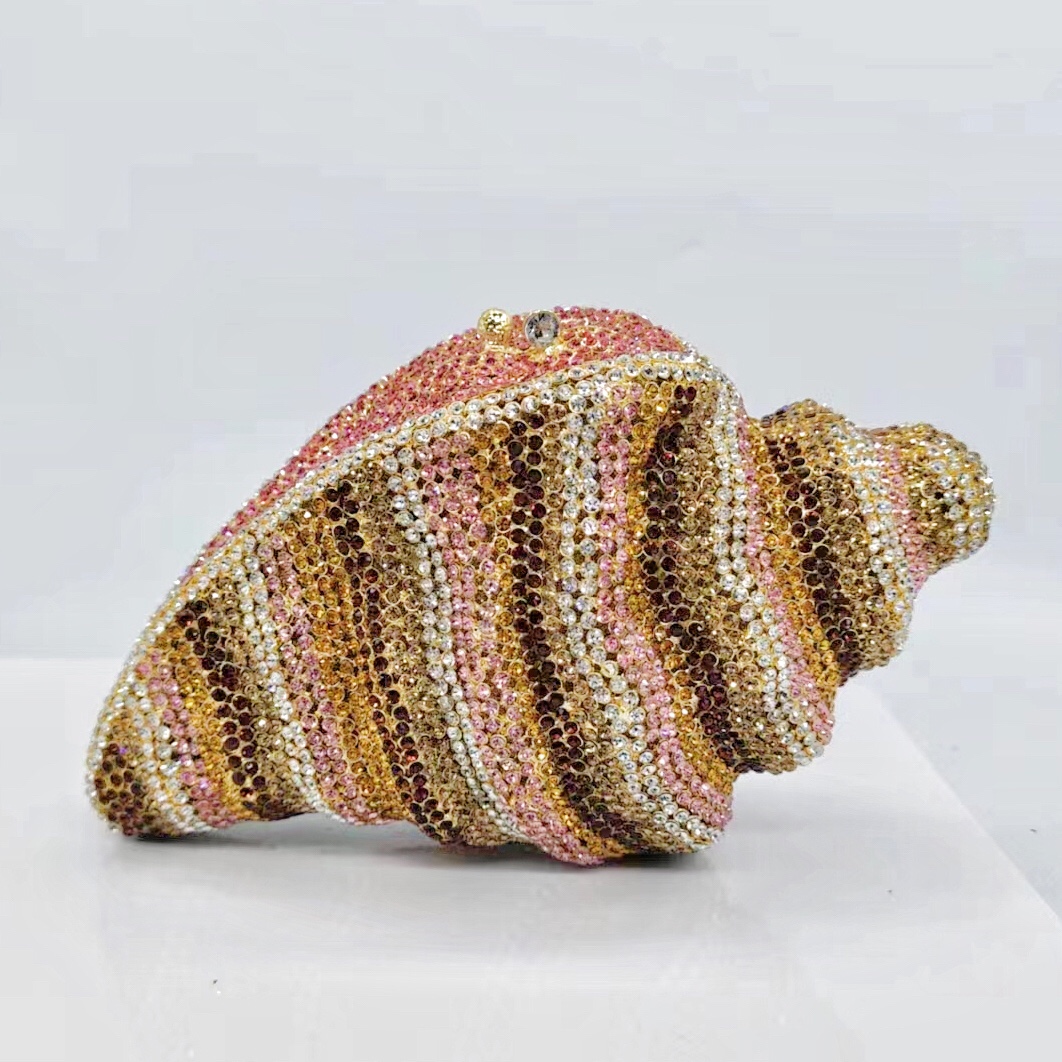 547g Weight Synthetic Leather Lining Material Rhinestone Fashion Element Magnetic Buckle Closure Type / Strap Type Evening Bag Bags Type Holiday, Party Occasion Metal Material Conch Pattern All Seasons Season Women's Gender Elegant Style Other Shape Small Size Metal Conch Rhinestone Evening Bags 23