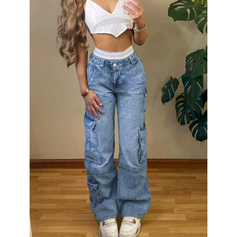 2024 Прямые свободные джинсовые брюки с высокой талией и повседневными карманами