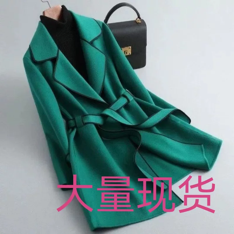 Double‑faced wool coat, cashmere blend, Korean mid‑length winter jacket