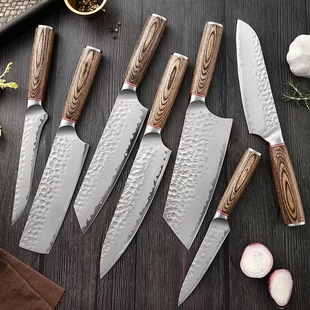 Hammer grain forging kitchen knife suit kitchen knife color wood handle household stainless steel knife factory in stock