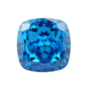 Artificial Synthetic Cubic Zirconia Fat Square Ring Surface Deep Sea Blue Pillow-Shaped Ice Flower Cut Gemstone Ring Bare Stone