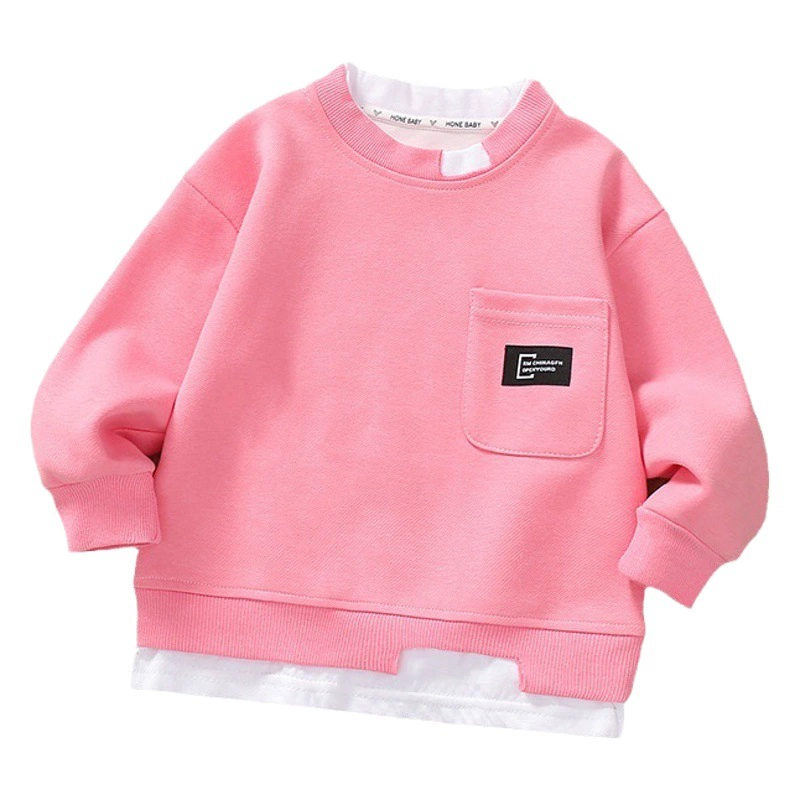Толстовка для мальчиков, весна-осень 2023, новая детская осенняя футболка с длинными рукавами, искусственная одежда из двух предметов, красивый топ в корейском стиле