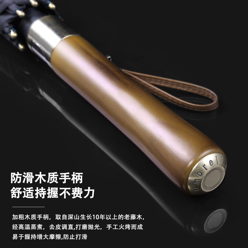 ゴルフレトロ無垢材ハンドルストレート骨傘大型ダブルゴルフ晴雨兼用広告傘ロゴ印刷可能|undefined