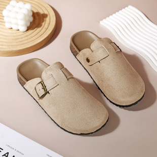 Birkenneth Shoes Women's Shoes Half Slippers for Outer Wear 2024 New Autumn Spring and Autumn Flat Thick Retro Lazy Shoes