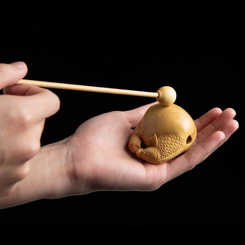 Boxwood Carving Stress-Relief Solid Wood Portable Meditation Percussion Instrument Mini Wooden Fish Gift Wood Carving Small Ornament