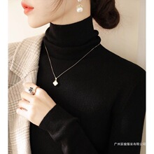 高领打底毛衣秋冬堆堆新款上衣套头长袖针织洋气修身针织衫肩带款