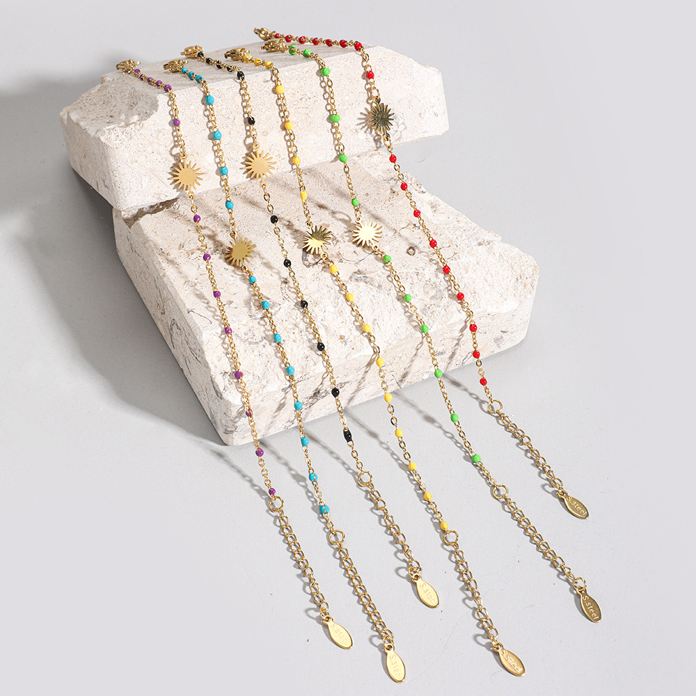 5g Weight Bracelets Classification 1 Piece Quantity Holiday, Daily Occasion Stainless Steel Material Sun Pattern Women's Gender Enamel, Plating Design Simple Style Style Simple Style Sun Stainless Steel Enamel Plating Bracelets 1 Piece 22