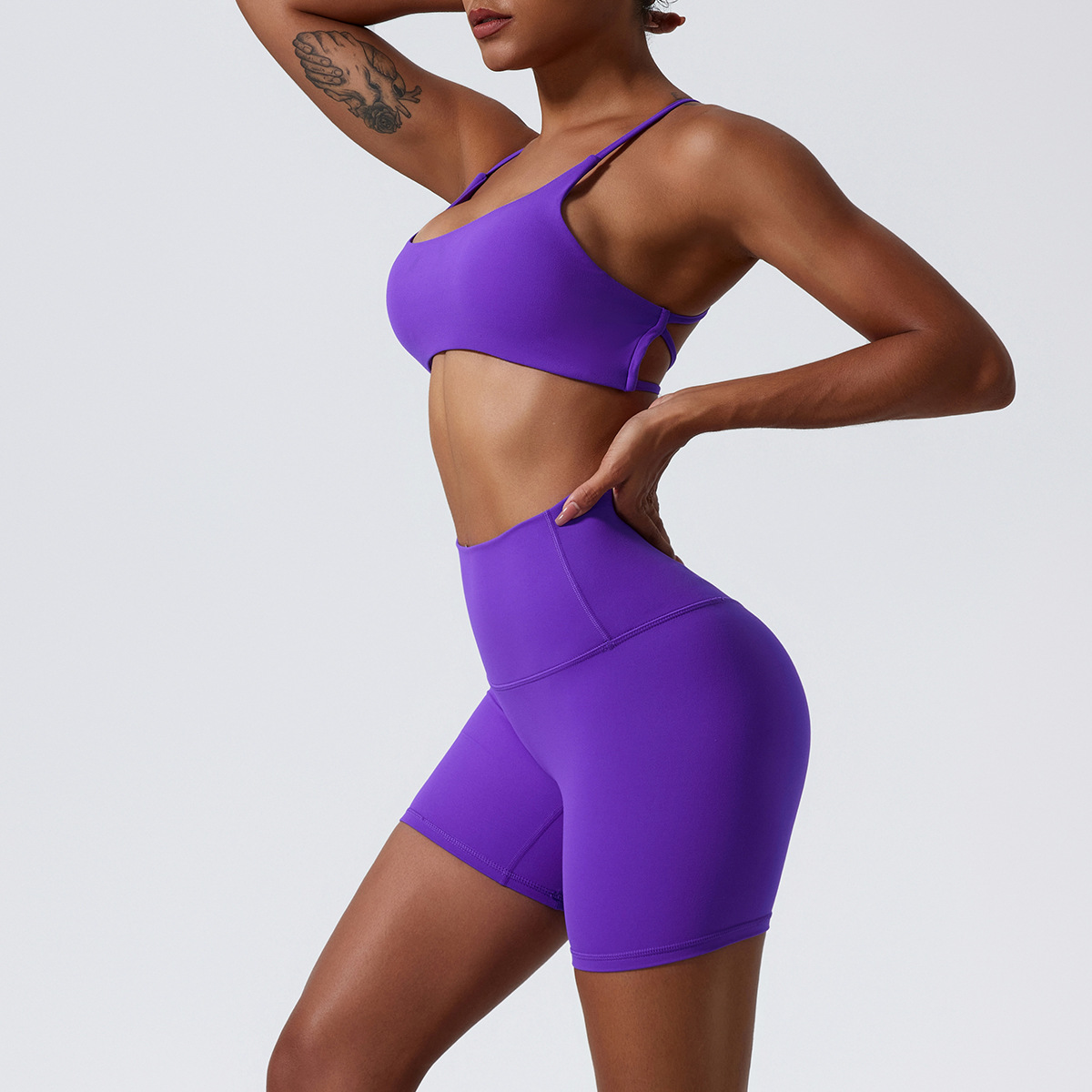 Conjunto de Yoga, Shorts de Cintura Alta con Efecto Levanta Glúteos, Sensación Desnuda, Ropa Interior Deportiva sin Espalda, Pantalones Deportivos de Alta Elasticidad y Transpirables image 4