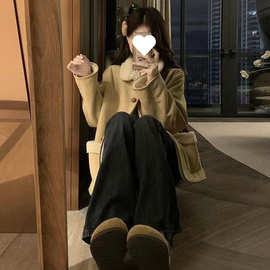 复古鹿皮绒羊羔毛加绒外套女冬季宽松加厚保暖皮毛一体机车棉服潮