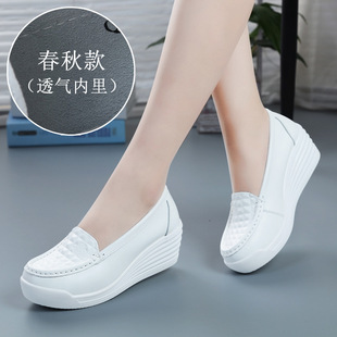 Cross-border Platform Shoes Four Seasons Comfortable Mother Shoes Increased Cowhide Nurse Shoes Casual White Shoes Wedge Women's Shoes