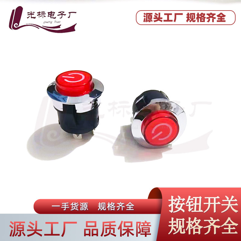 一键启动按钮开关 DS-422 孔22mm带灯无锁开关银色喷漆 按键开关