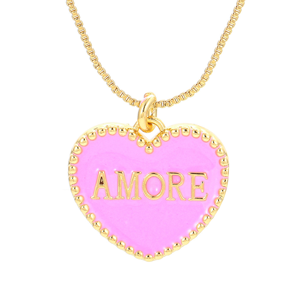 3g Weight Necklace Classification Travel Occasion Fashion Drop Oil Heart-shaped Color Amore English Alphabet Necklace Wholesale Nihaojewelry