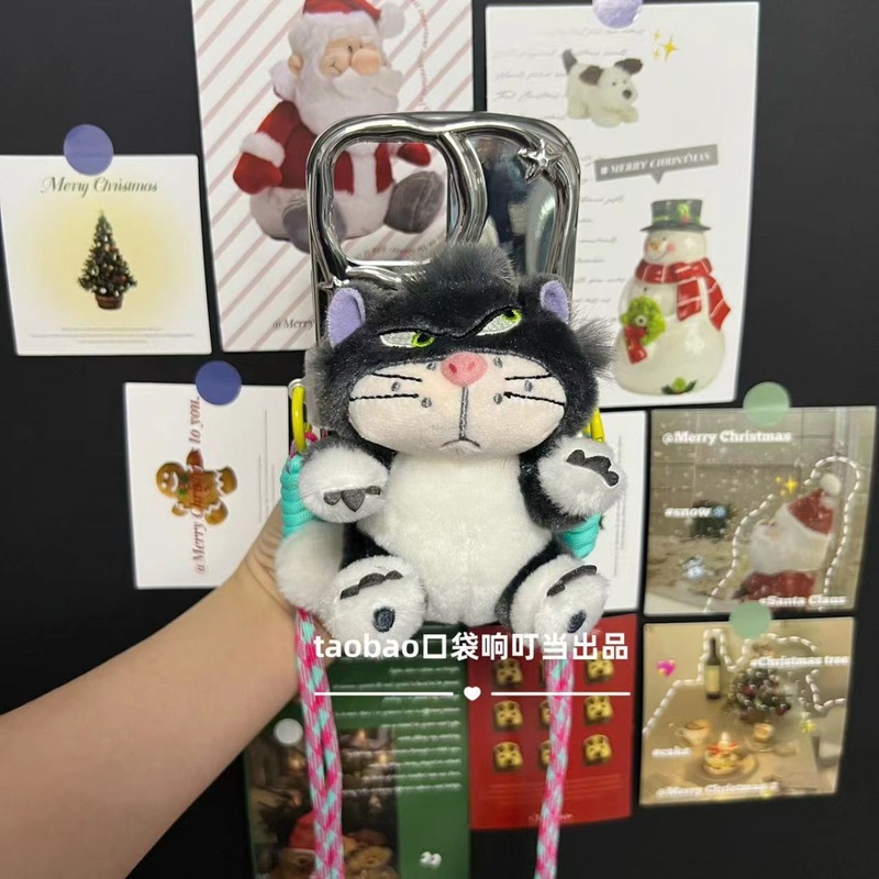 路西法猫卡通手机背夹挂绳毛绒玩偶挂件壳斜挎跨链条可背带保护套|undefined