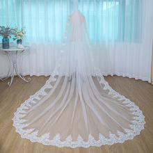 批发3米长款拖尾头纱单层带发梳亮片花边 婚纱拍照新娘结婚头纱白