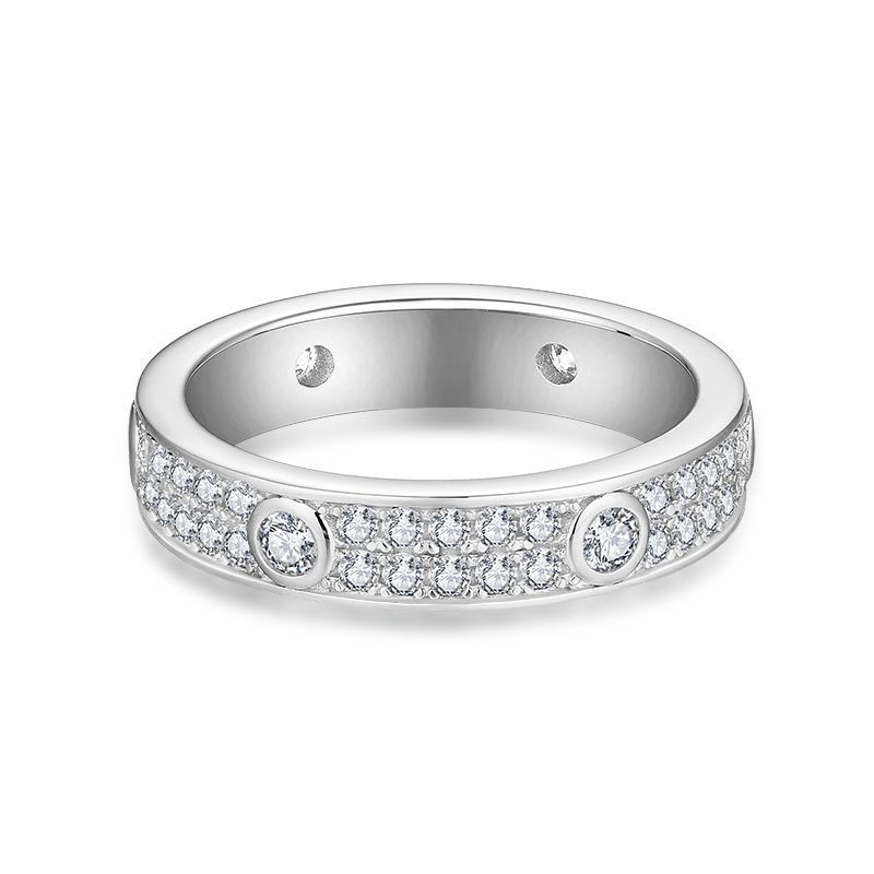 Nuevo estilo transfronterizo venta caliente estilo europeo y americano S925 plata de ley con incrustaciones de platino Moissanstone anillo clásico simple para mujer