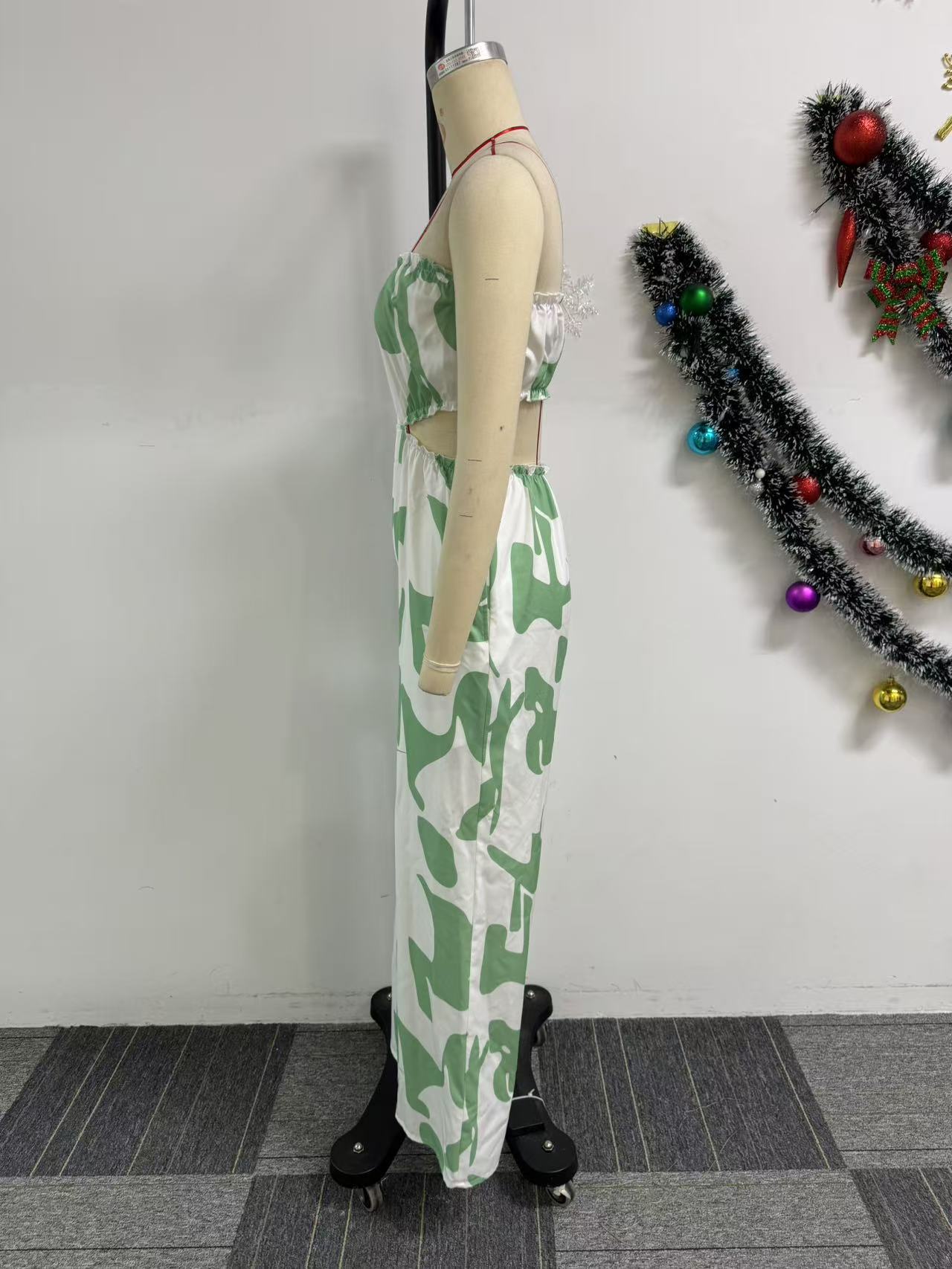 Elegant Strapless Printed Jumpsuit For Women Wide Leg Bottoms Casual Summer Polyester Thin Comfortable_ecoleips.com