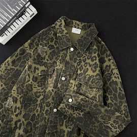 2024春季复古高级感豹纹图案长袖衬衫男小众金属纽扣雅痞衬衣外套