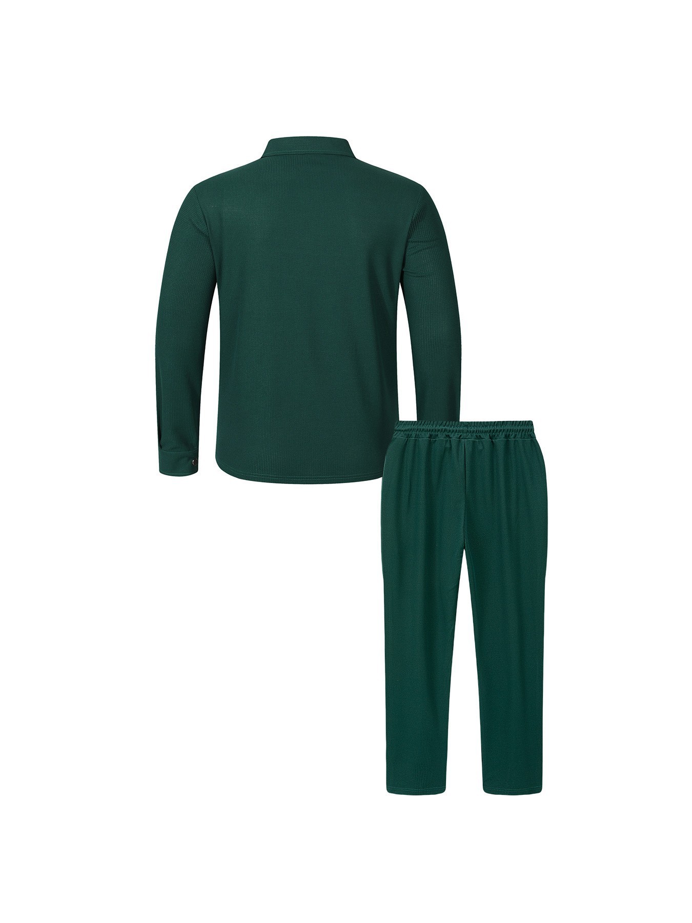 Men's Waffle Texture Lapel Button Casual Set Long Sleeve Top Pants_voghion.com