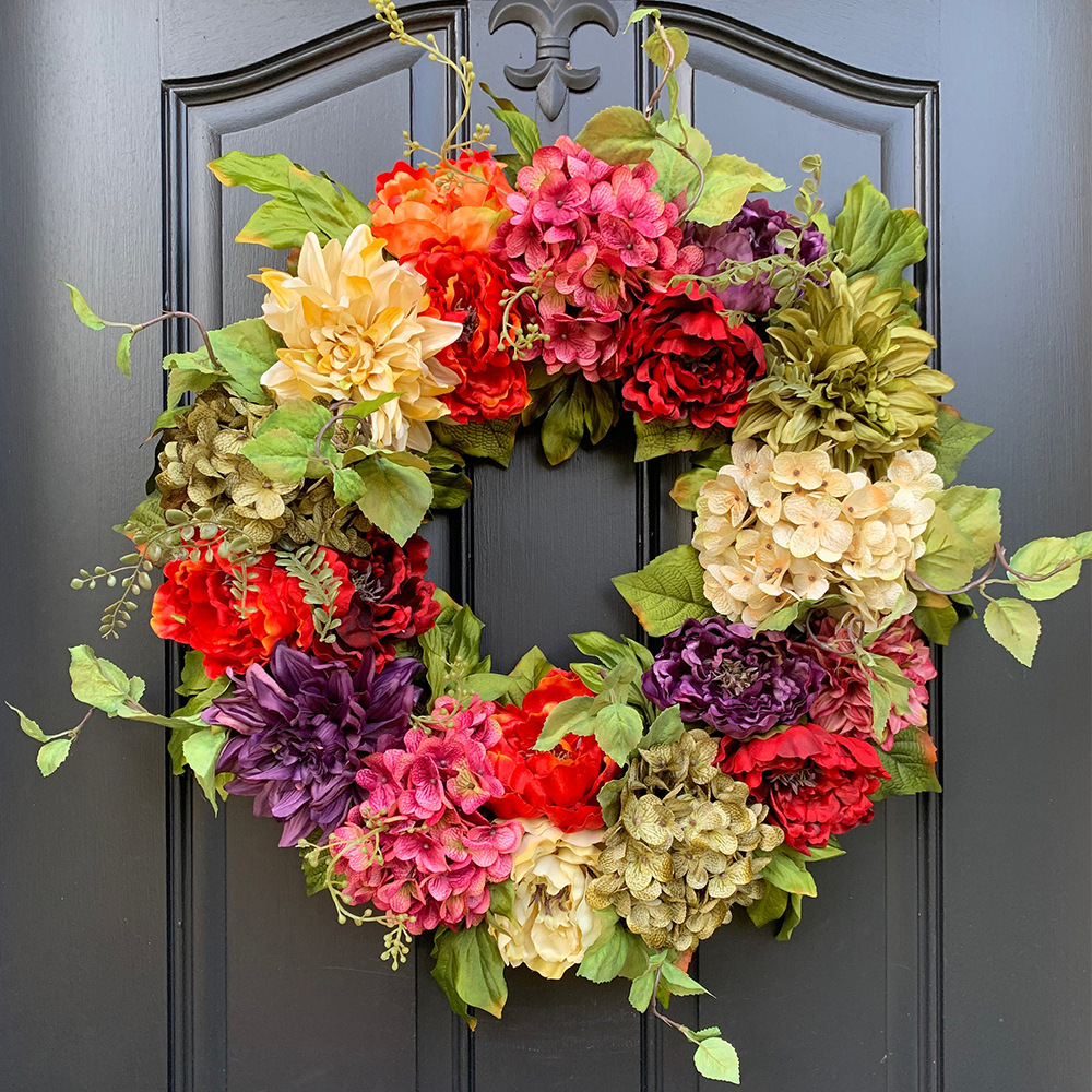 Colorful Peony And Hydrangea Wreath For Front Door Wall Decor_voghion.com
