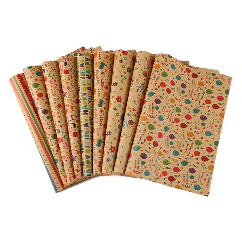 Papel de regalo de cumpleaños con dibujos animados de Amazon DIY, papel kraft grueso, juego al por mayor en stock, colorido