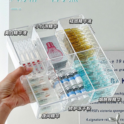 【Free Shipping】Single-Use Essence Storage Box with Dust-Proof Flip Lid Desk Makeup Skincare Lipstick Storage Box Transparent