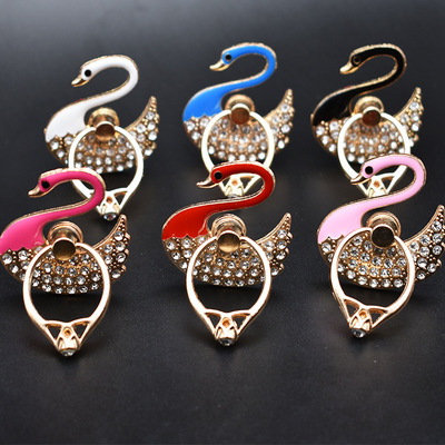 天鹅手机指环支架 金属带钻指环扣支架手机背贴 360旋转手机支架|ms