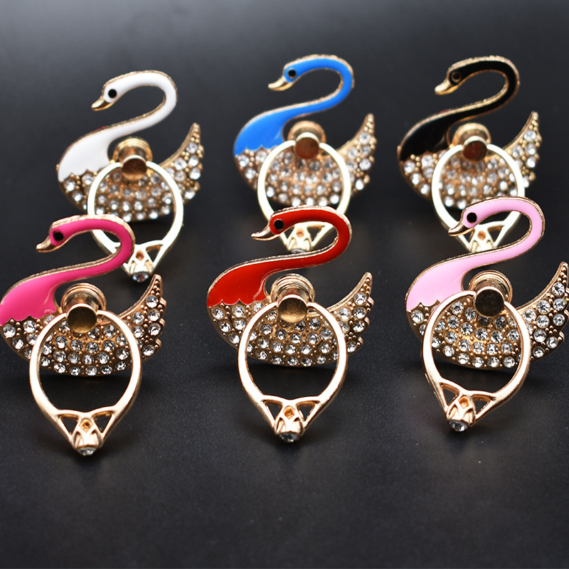 天鹅手机指环支架 金属带钻指环扣支架手机背贴 360旋转手机支架|ms