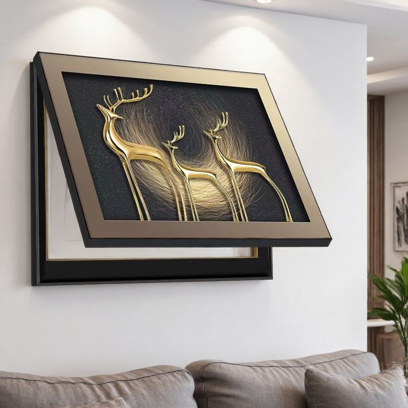 Modern Light Luxury Electric Meter Box Decorative Painting with Golden Deer Symbolizing Blessings, High-End Feel, Power Distribution Box Cover Painting, No Drilling Required Modern Light Luxury Electric Meter Box Decorative Painting with Golden Deer Symbolizing Blessings, High-End Feel, Power Distribution Box Cover Painting, No Drilling Required