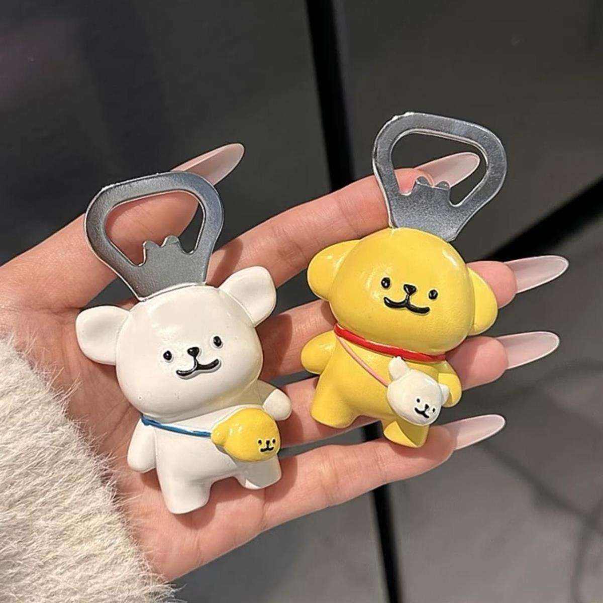 라인 강아지 병따개 귀여운 강아지 자석 냉장고 자석 장식 크리 에이 티브 만화 주변 인형 맥주 오프너