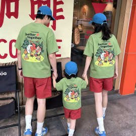 亲子装2026新款一家三口卡通T恤日系短袖男童女童母子父子装上衣