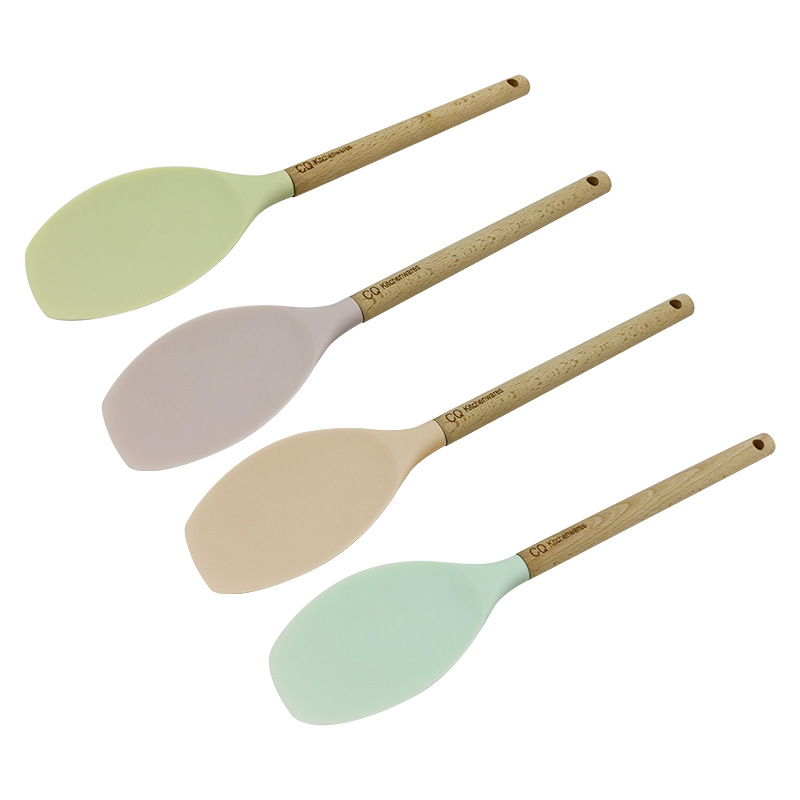 Venta caliente transfronteriza suministros para hornear creativos mango de madera raspador espátula de silicona grabado logo espátula