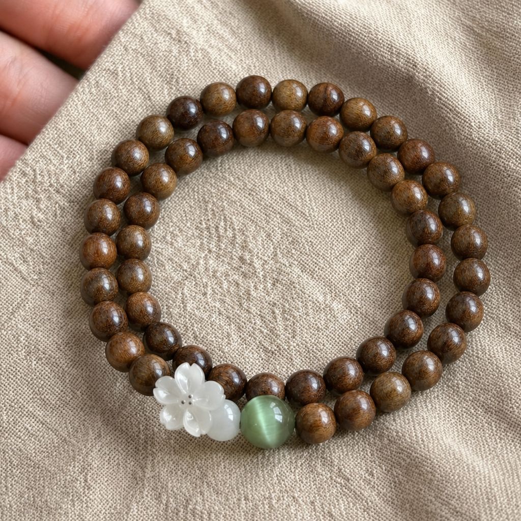 金丝檀木小花双圈 / 纯天然
